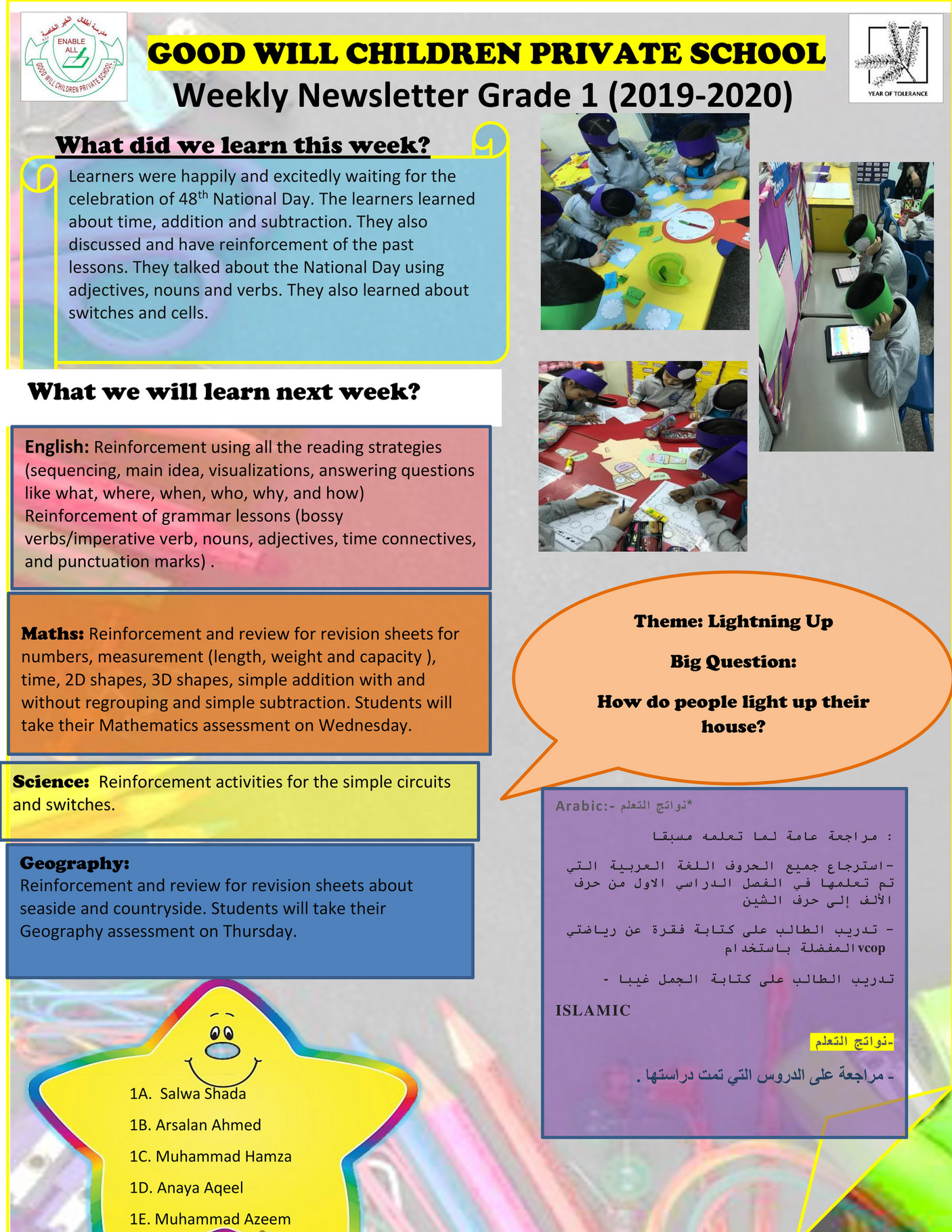 Good Will Children School - Grade 1 Weekly Curriculum Newsletter (week ...