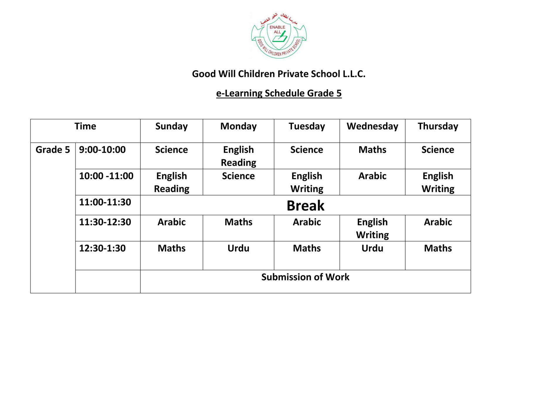 good-will-children-school-e-learning-schedule-grade-5-page-1