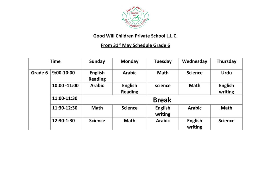 Good Will Children School Grade 6 New Schedule Page 1 Created With Publitas Com