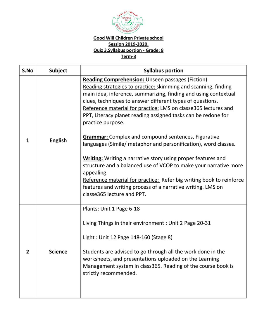 Good Will Children School - Grade 8 Portion Paper - Page 1 - Good Will Children School - Grade 8 Portion Paper - Page 1