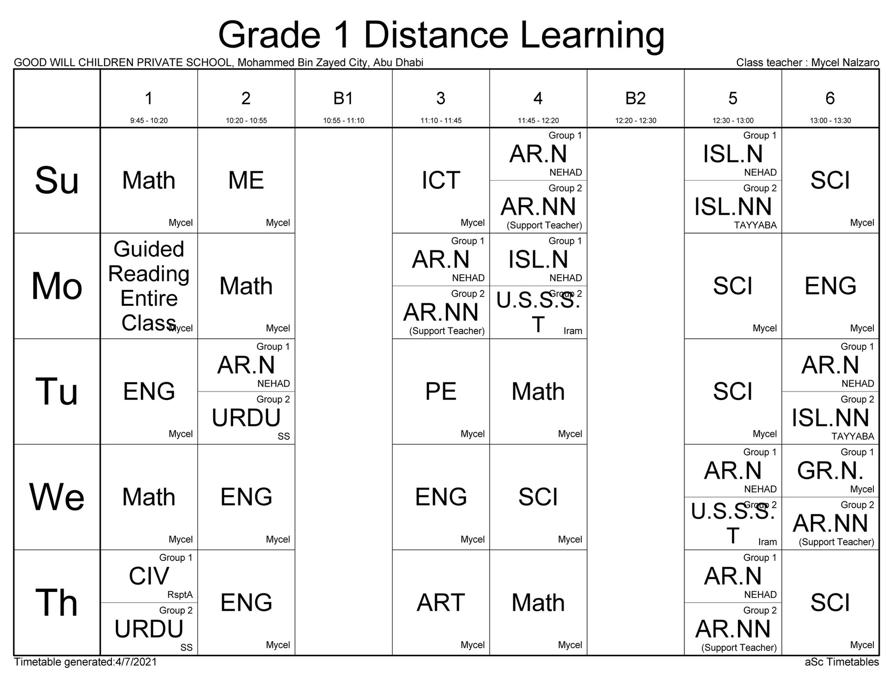 Good Will Children School Ramadan Class Grade18 Timetable Term 3