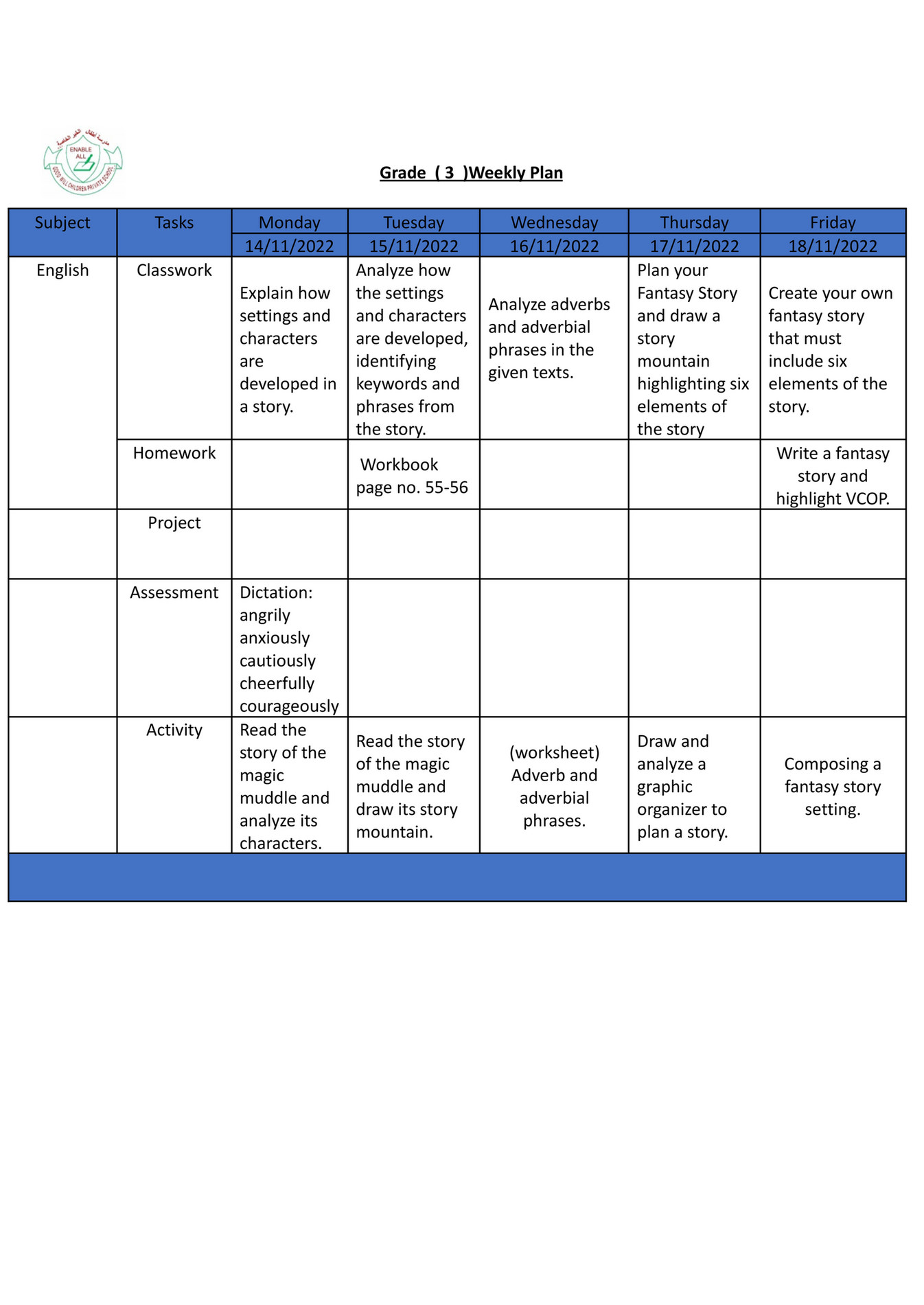 Good will children school gr 3 weekly plan week 11 page 6 7