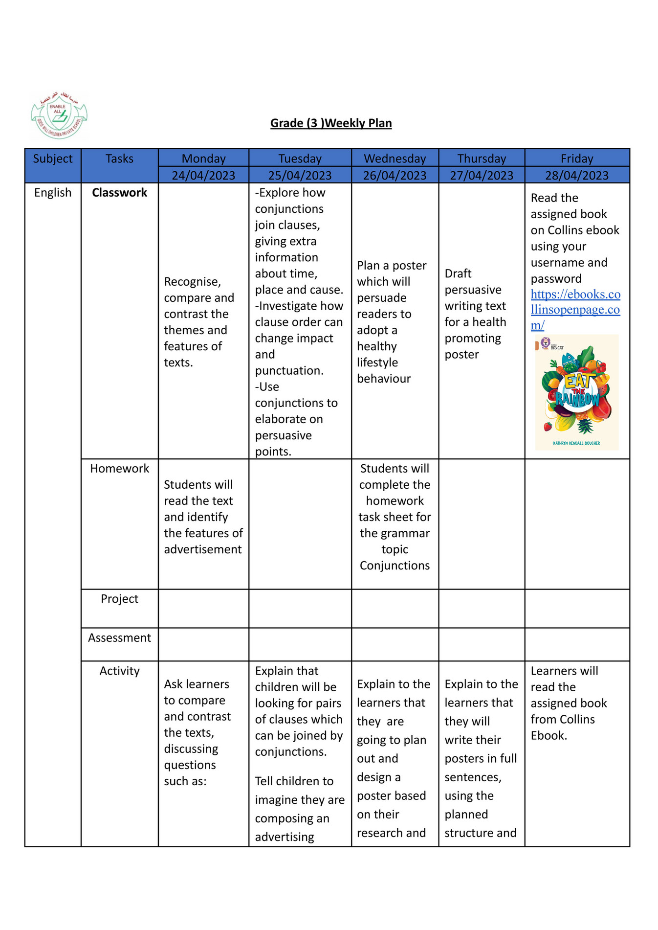 Good Will Children School - GR-3 -Weekly Plan-Term-3-Week-3 - Page 1 ...