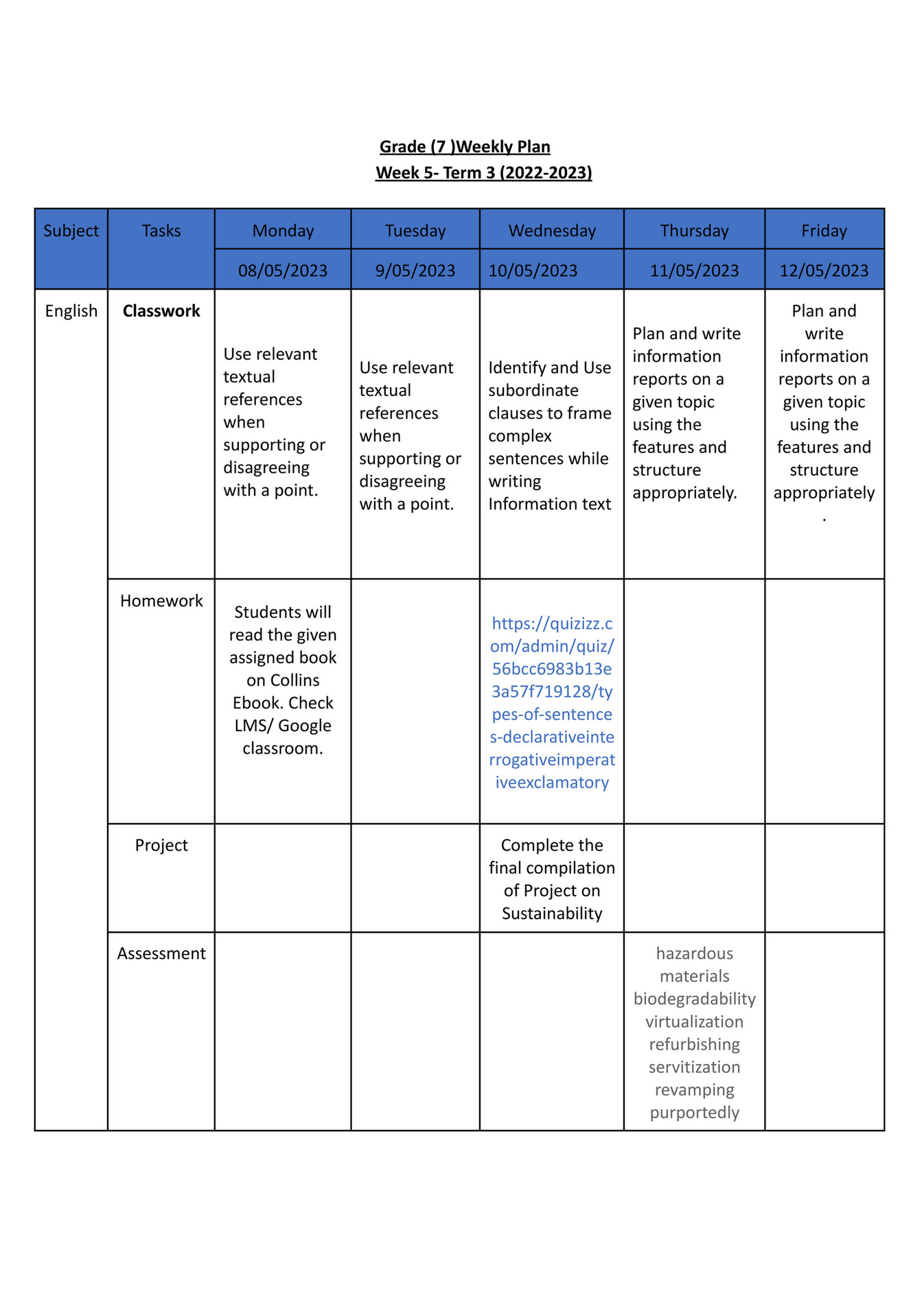 Good Will Children School - GR-7 -Weekly Plan-Term-3-Week-5 - Page 1 ...