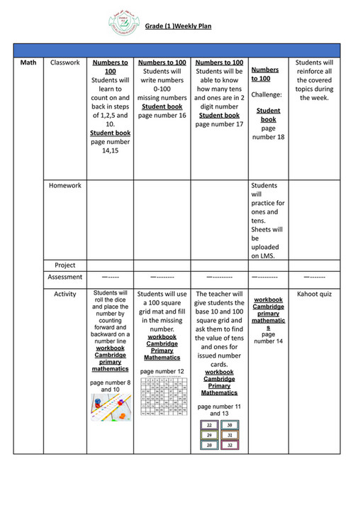 Good Will Children School - GR-1 -Weekly Plan-Term-1-Week-2 - Page 1 ...