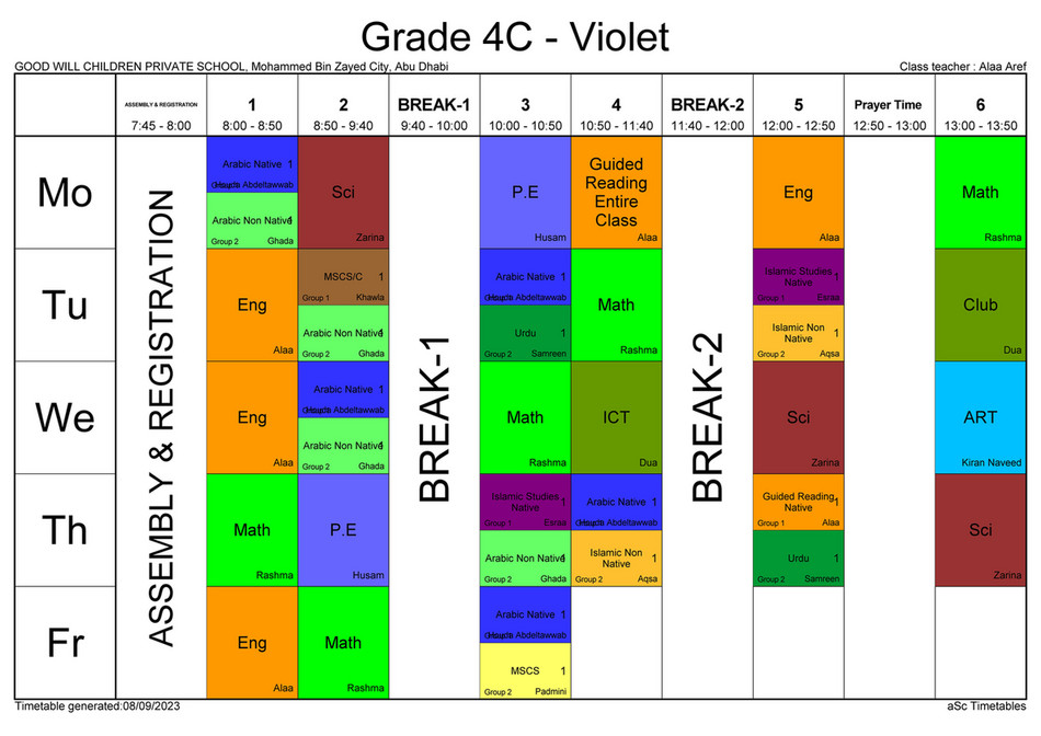 Good Will Children School - Timetable GR-4 - Page 1 - Created with ...