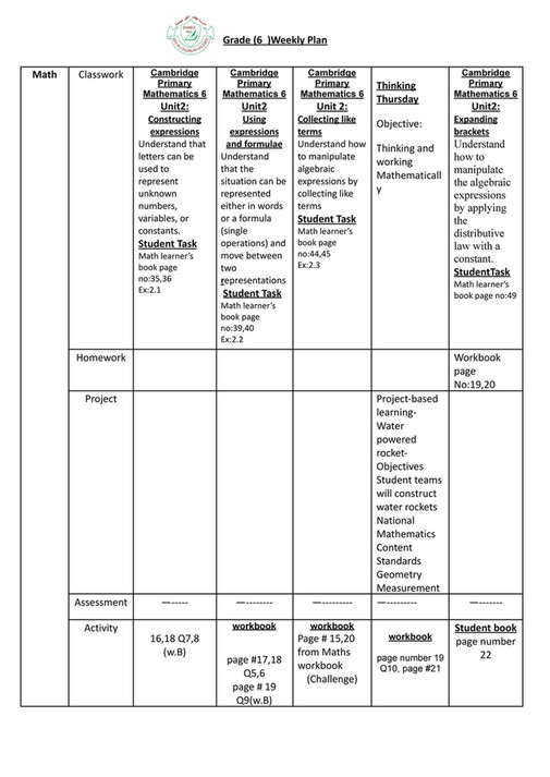 Good Will Children School - GR-6 -Weekly Plan-Term-1-Week-4 - Page 1 ...