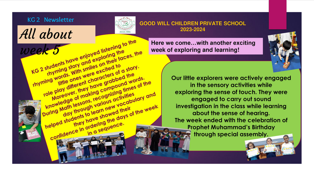 Good Will Children School - KG 2 TERM-1 WEEK 5 NEWSLETTER - Page 1 ...