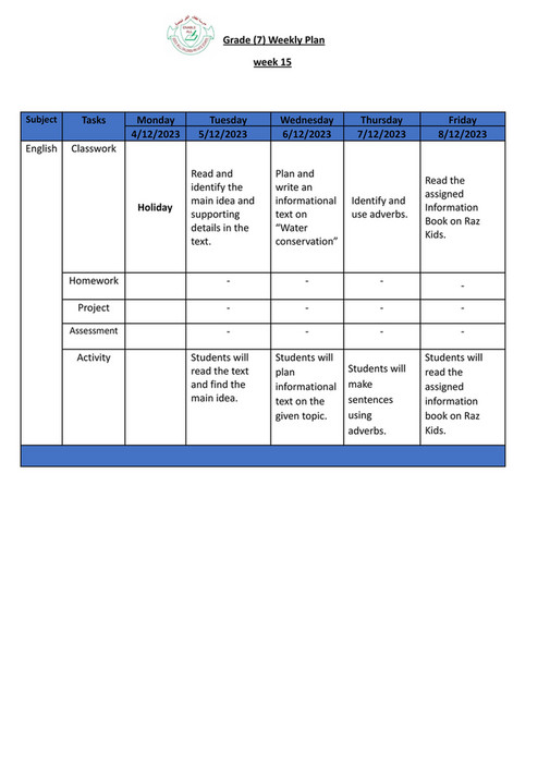 Good Will Children School - GR-7 -Weekly Plan-Term-1-Week-15 - Page 1 ...