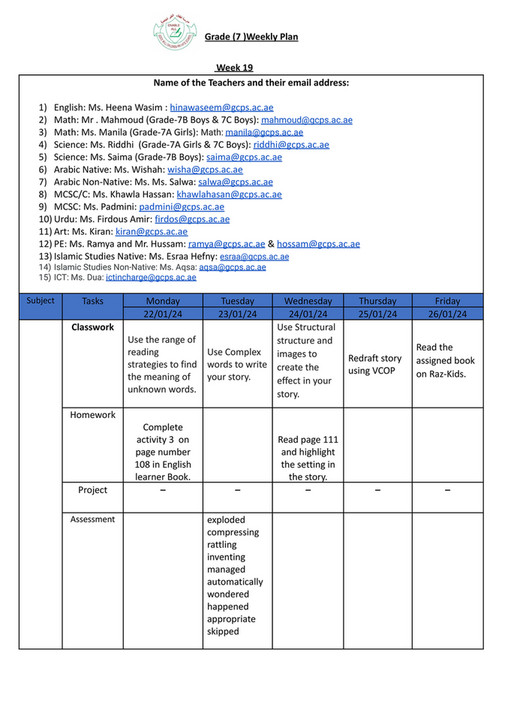 Good Will Children School - GR-7 -Weekly Plan-Term-2-Week-19 - Page 1 ...