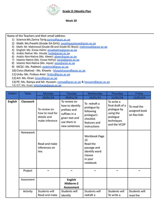 Good Will Children School - GR-5 -Weekly Plan-Term-2-Week-20 - Page 1 ...