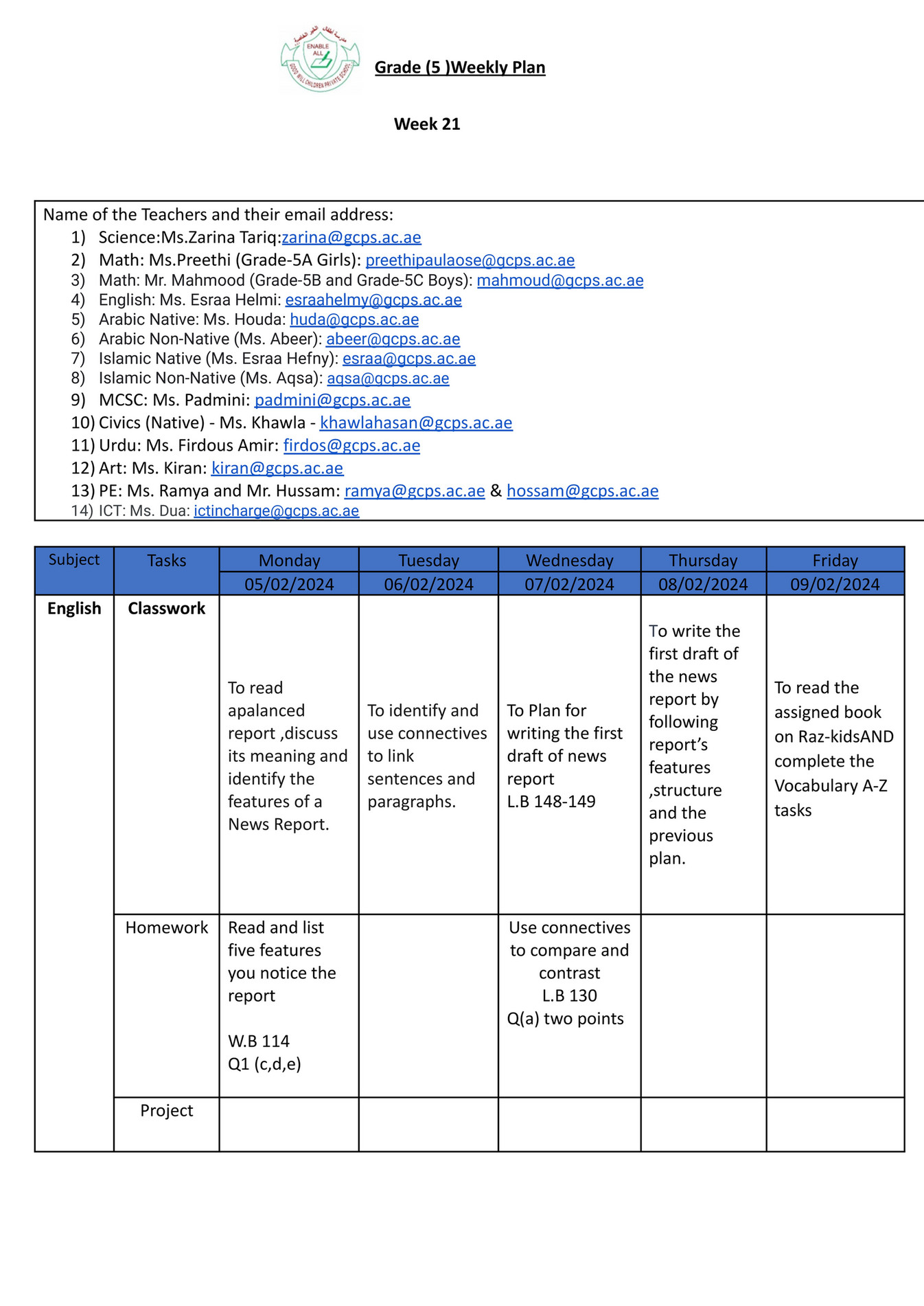 Good Will Children School - GR-5 -Weekly Plan-Term-2-Week-21 - Page 1 ...