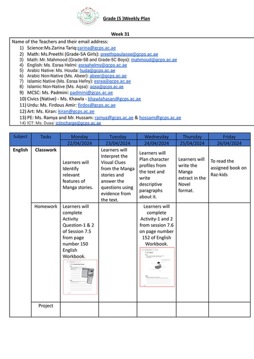 Good Will Children School - GR-5 -Weekly Plan-Term-3-Week-31 - Page 1 ...