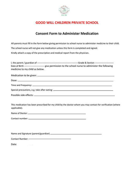 Good Will Children School - Medication Administration Consent - Page 1 ...