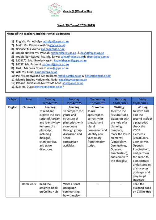 Good Will Children School - GR-4-Weekly Plan-Term-3-Week-29 - Page 1 ...