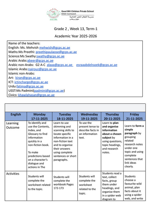 Good Will Children School - GR-2-Weekly Plan-Term-1-Week-13 - Page 1 ...