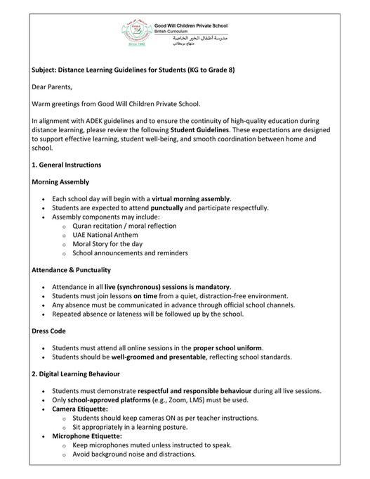 Good Will Children School - Distance Learning Guidelines for Students ...