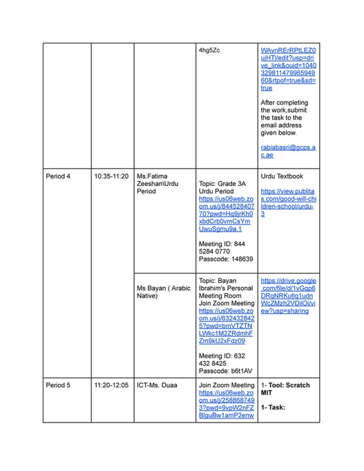 Good Will Children School - GRADE 3A Tuesday Timetable and Zoom Links ...