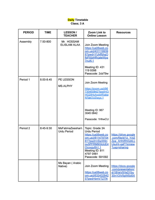 Good Will Children School - Grade 3A - Monday Timetable and Zoom Links ...