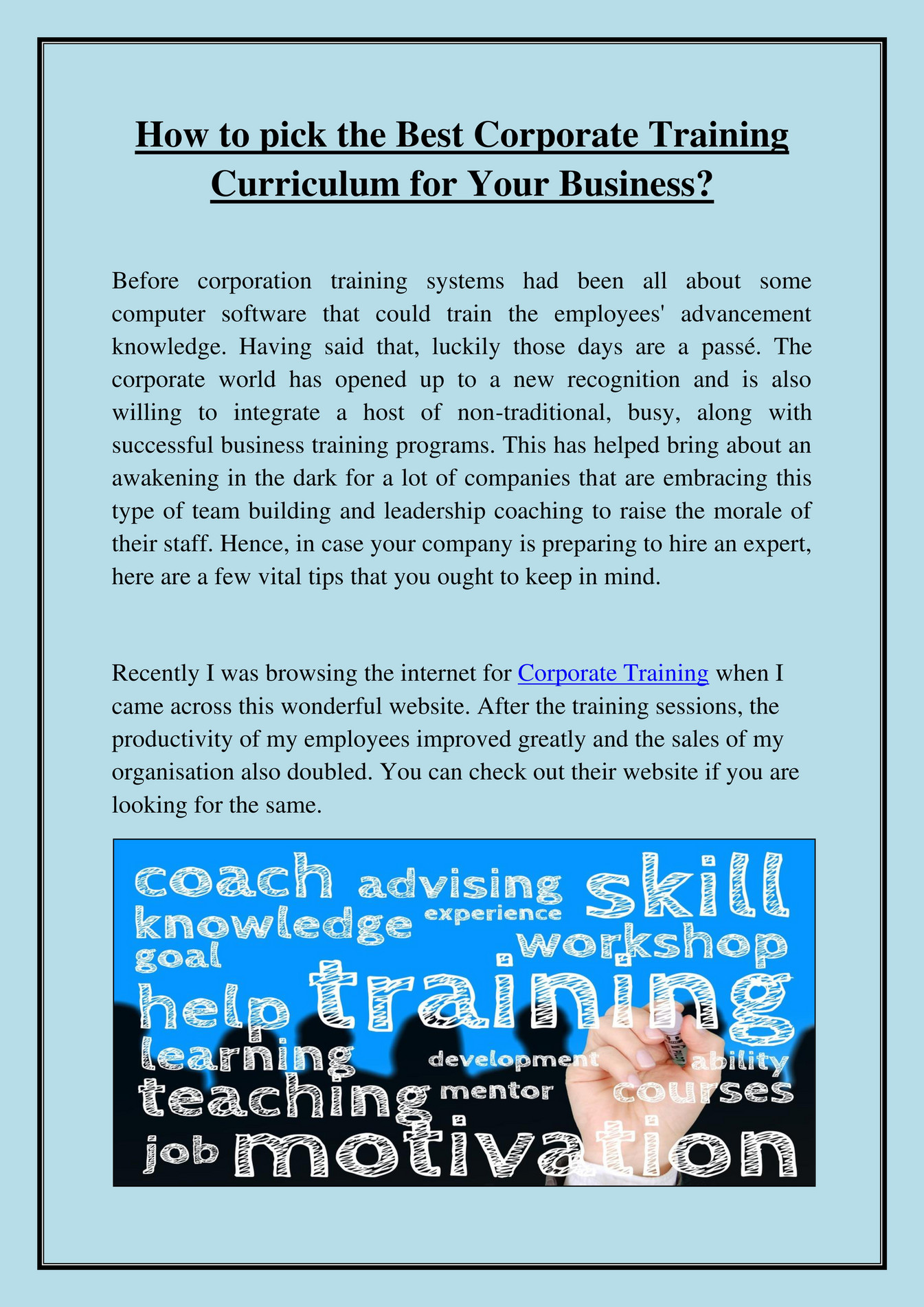 we offer you a comprehensible training in all aspects of the business