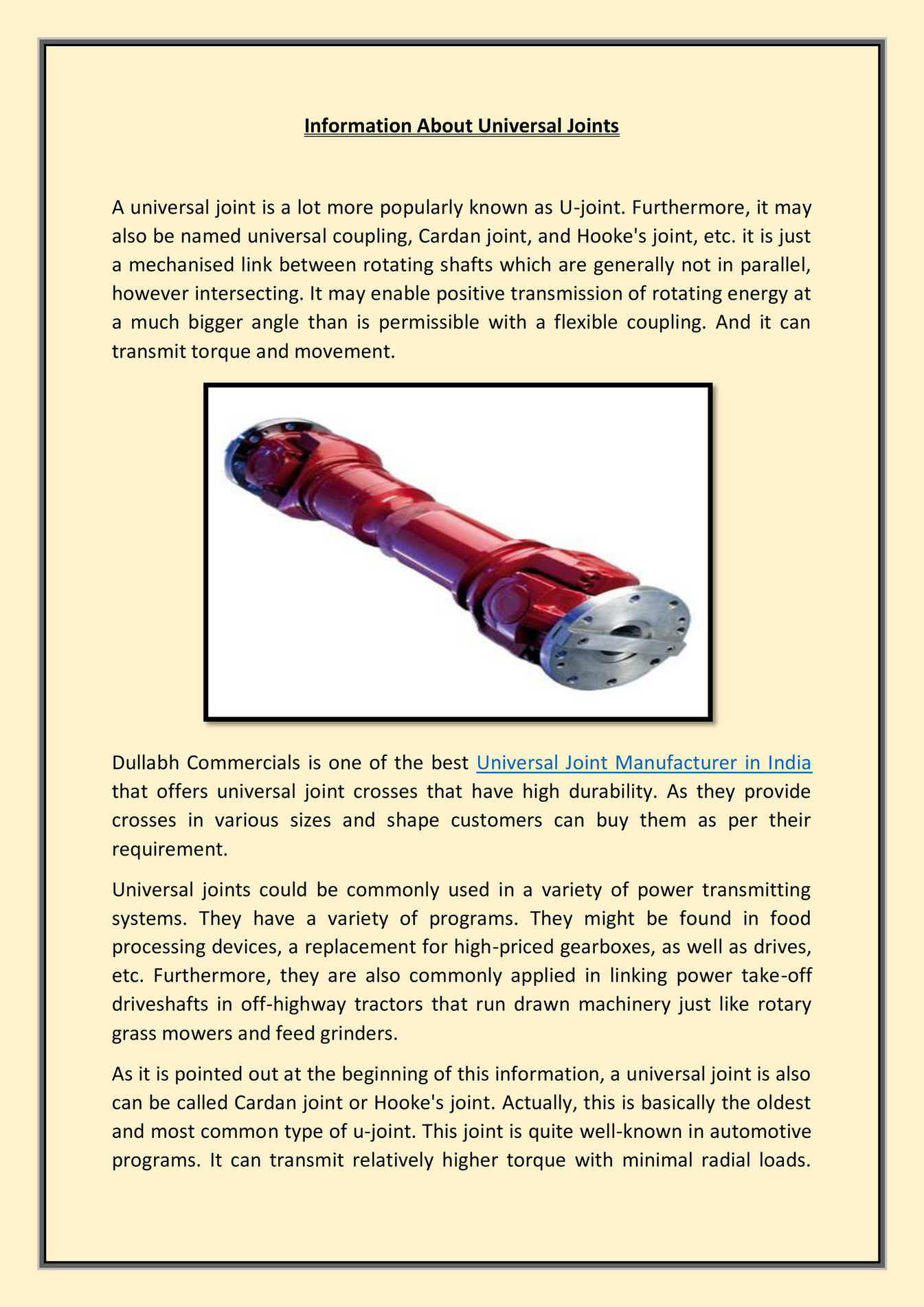 My publications Information About Universal Joints Page 1 Created