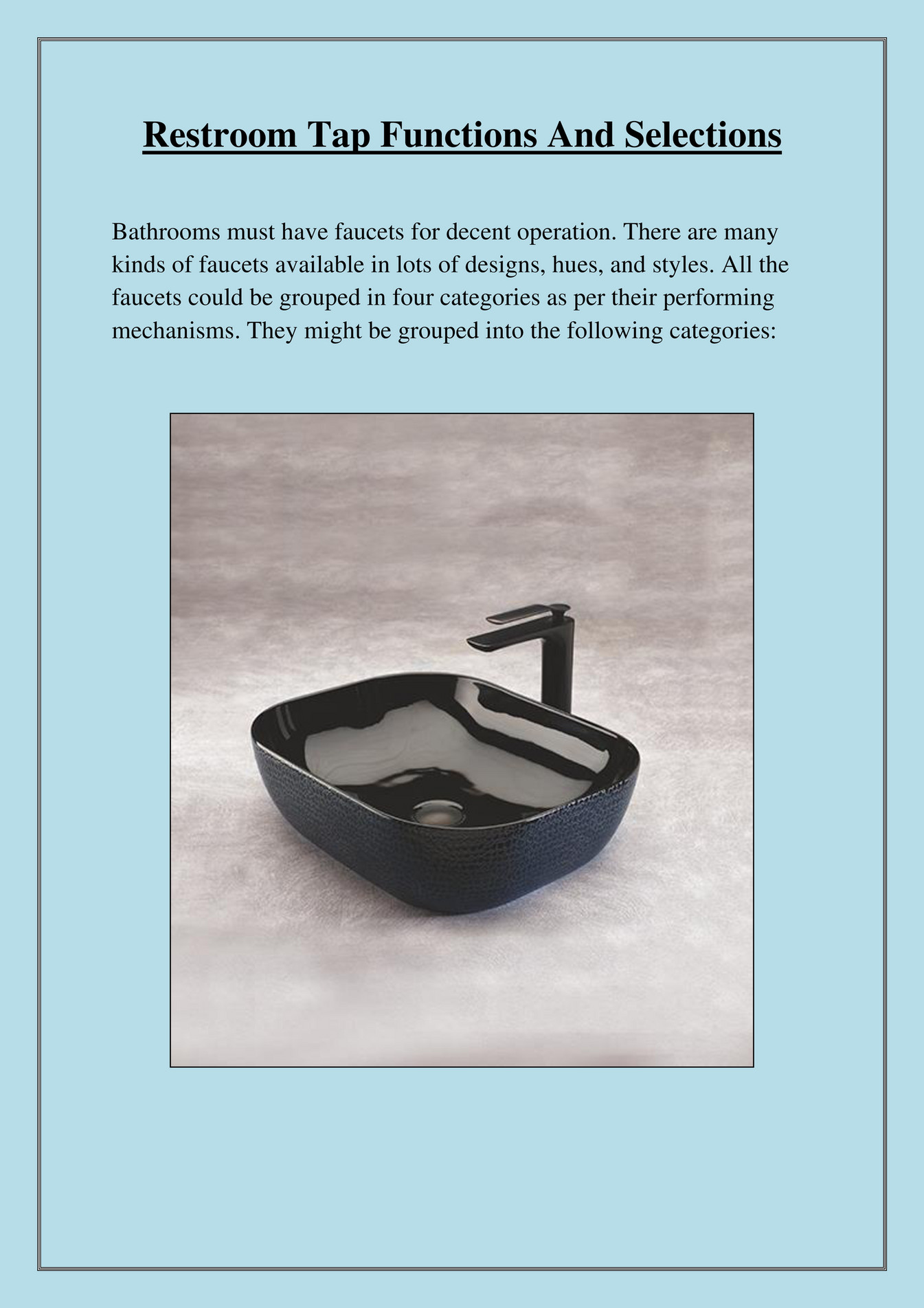 My publications Restroom Tap Functions And Selections Page 1