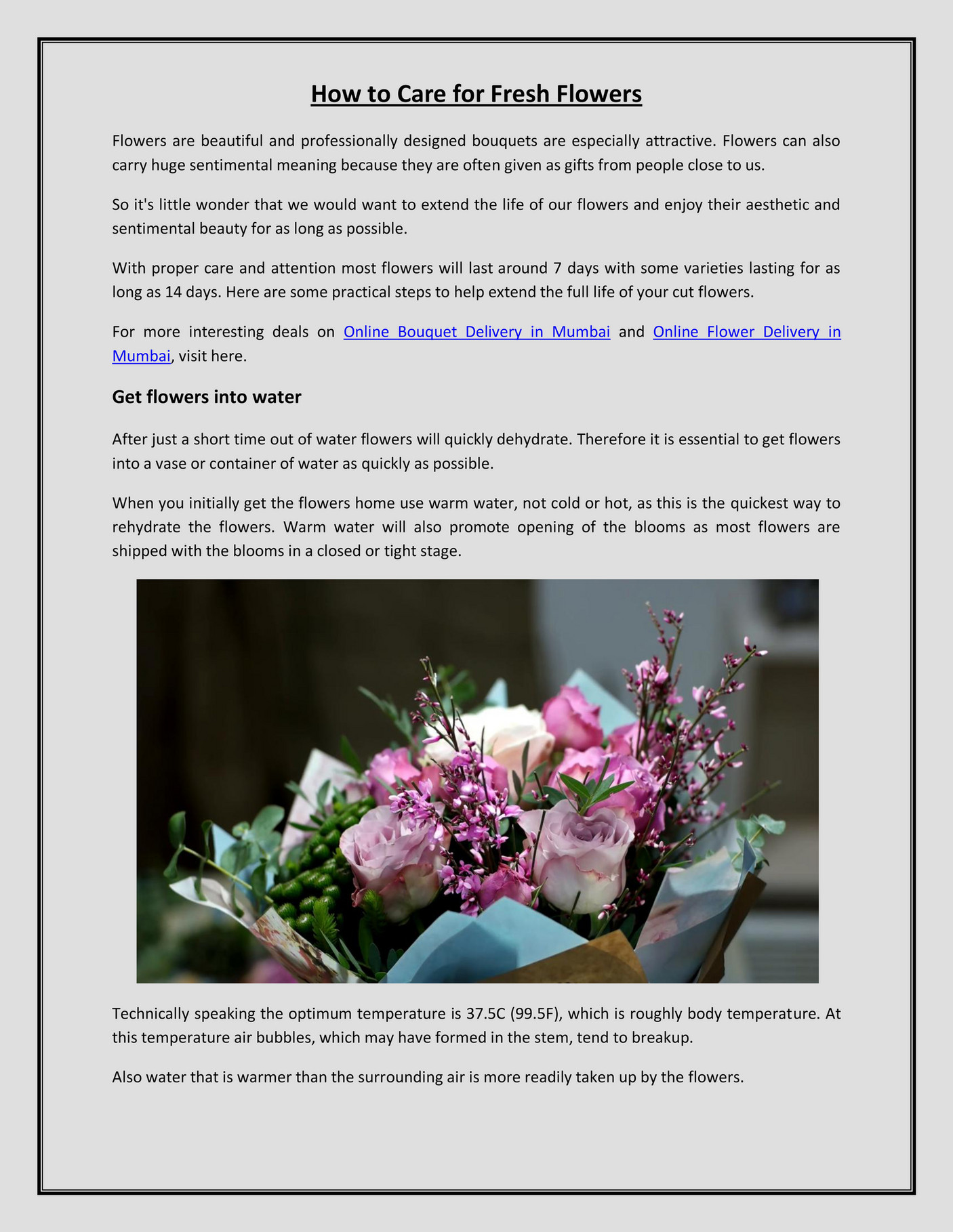 My publications How to Care for Fresh Flowers Page 1 Created with