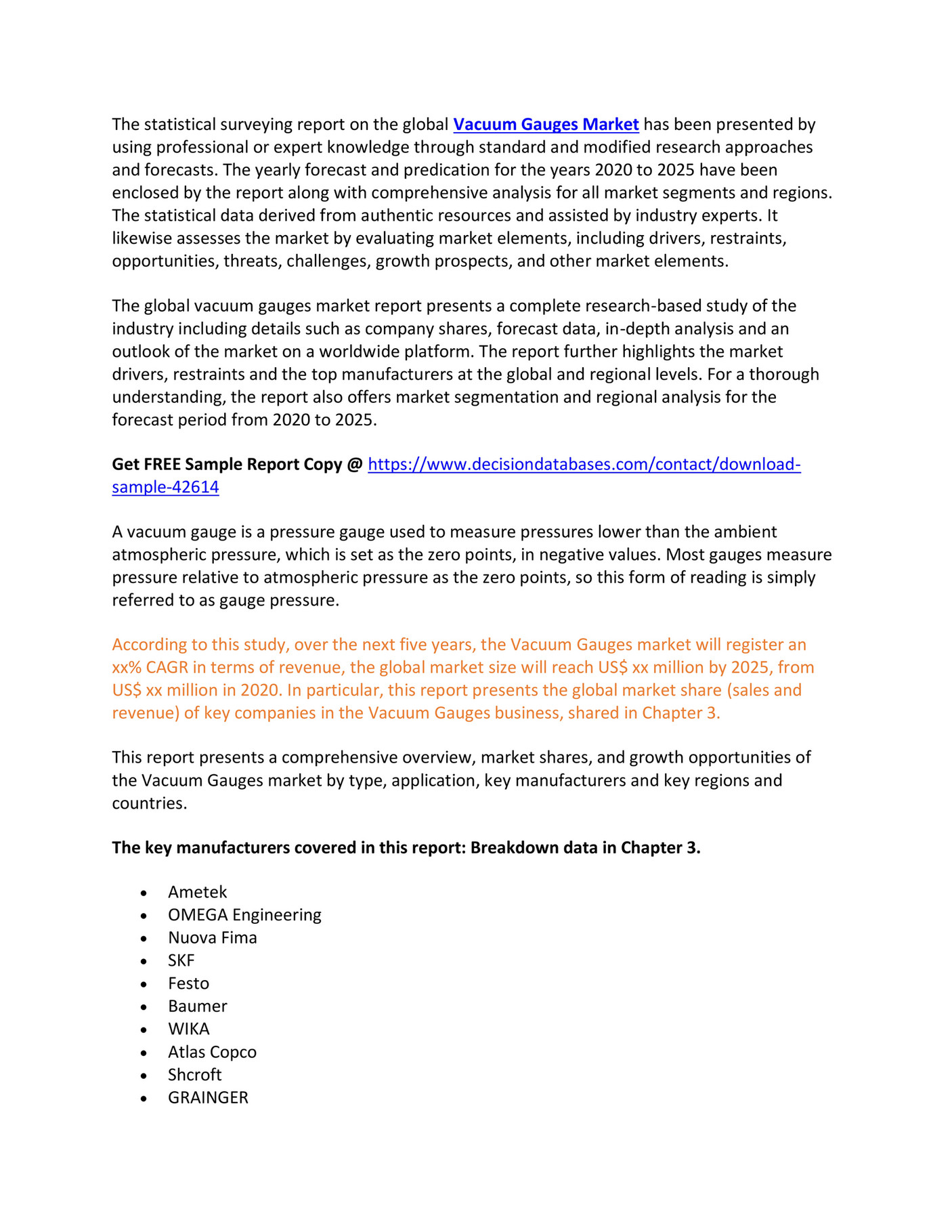 Vacuum Gauges Market Report 20202025 Product Scope & Top Manufacturers