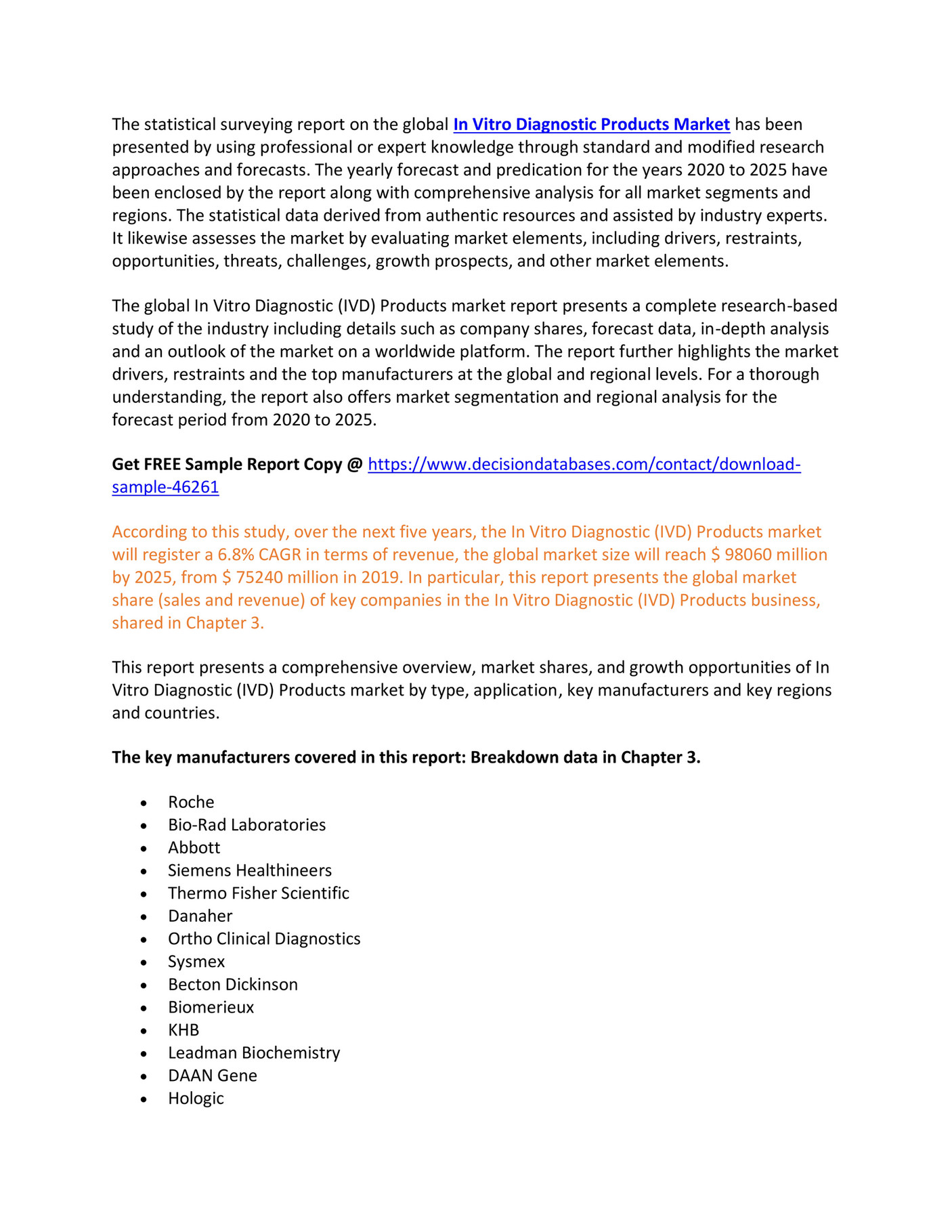 Global In Vitro Diagnostic Products Market Report From 2020 To 2025 Page 1 Created with