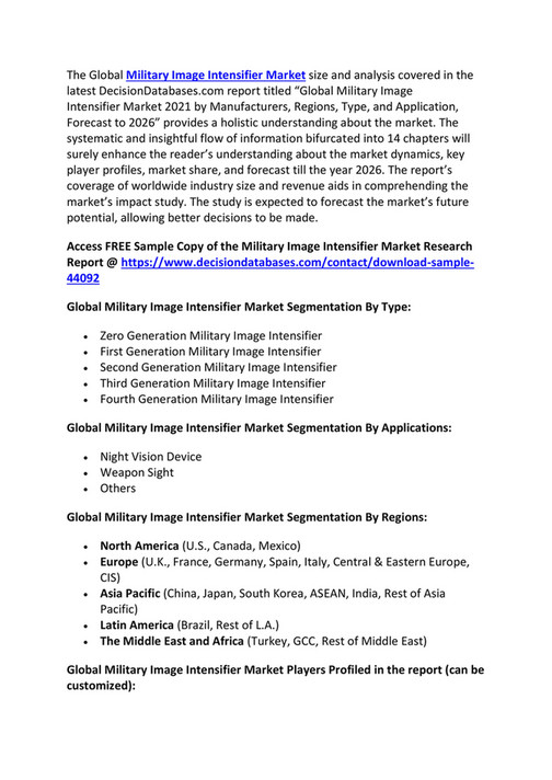 Military Image Intensifier Market 2021 - Trends, Growth & Forecast ...