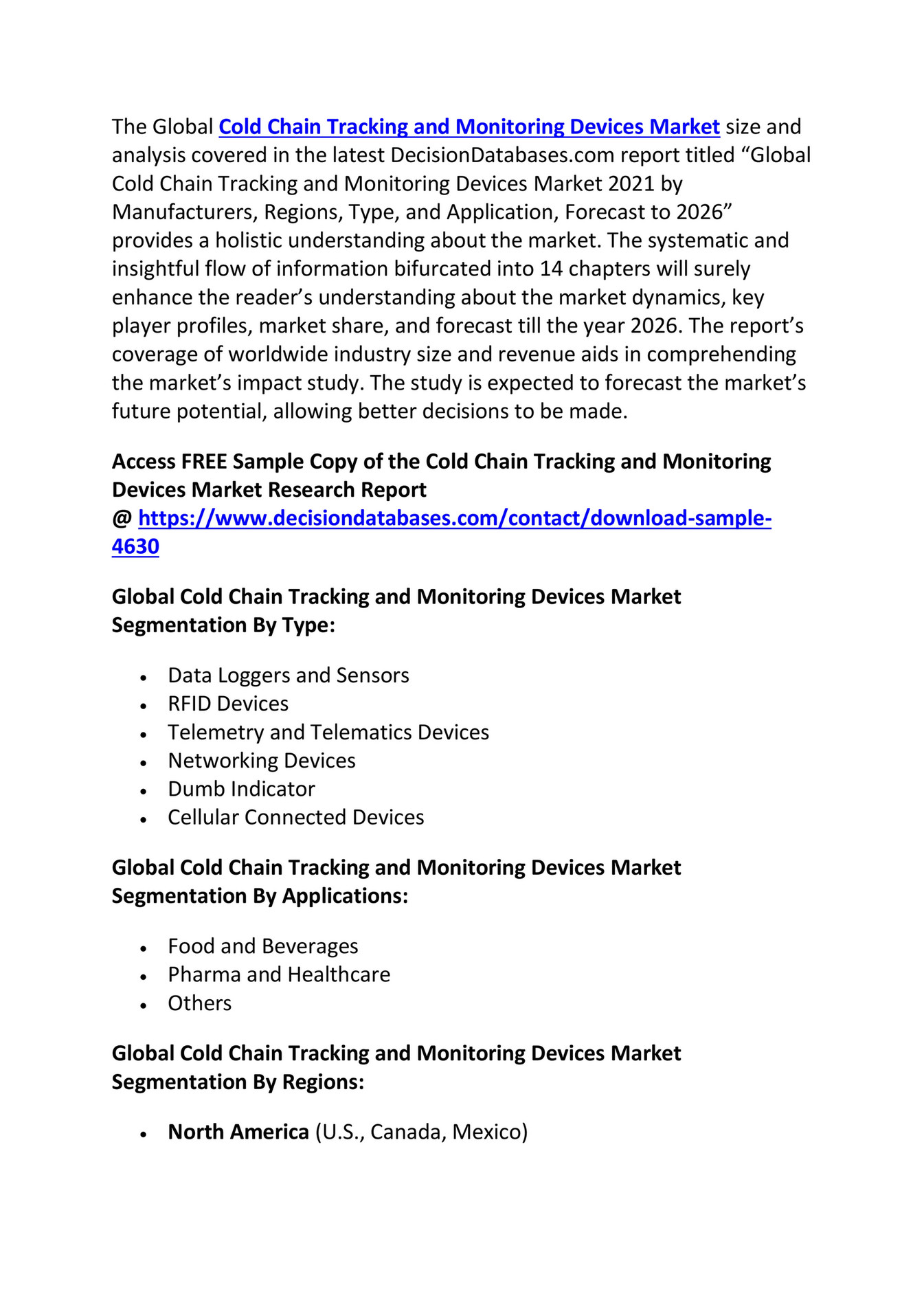 Cold Chain Tracking and Monitoring Devices Market Research Report From ...