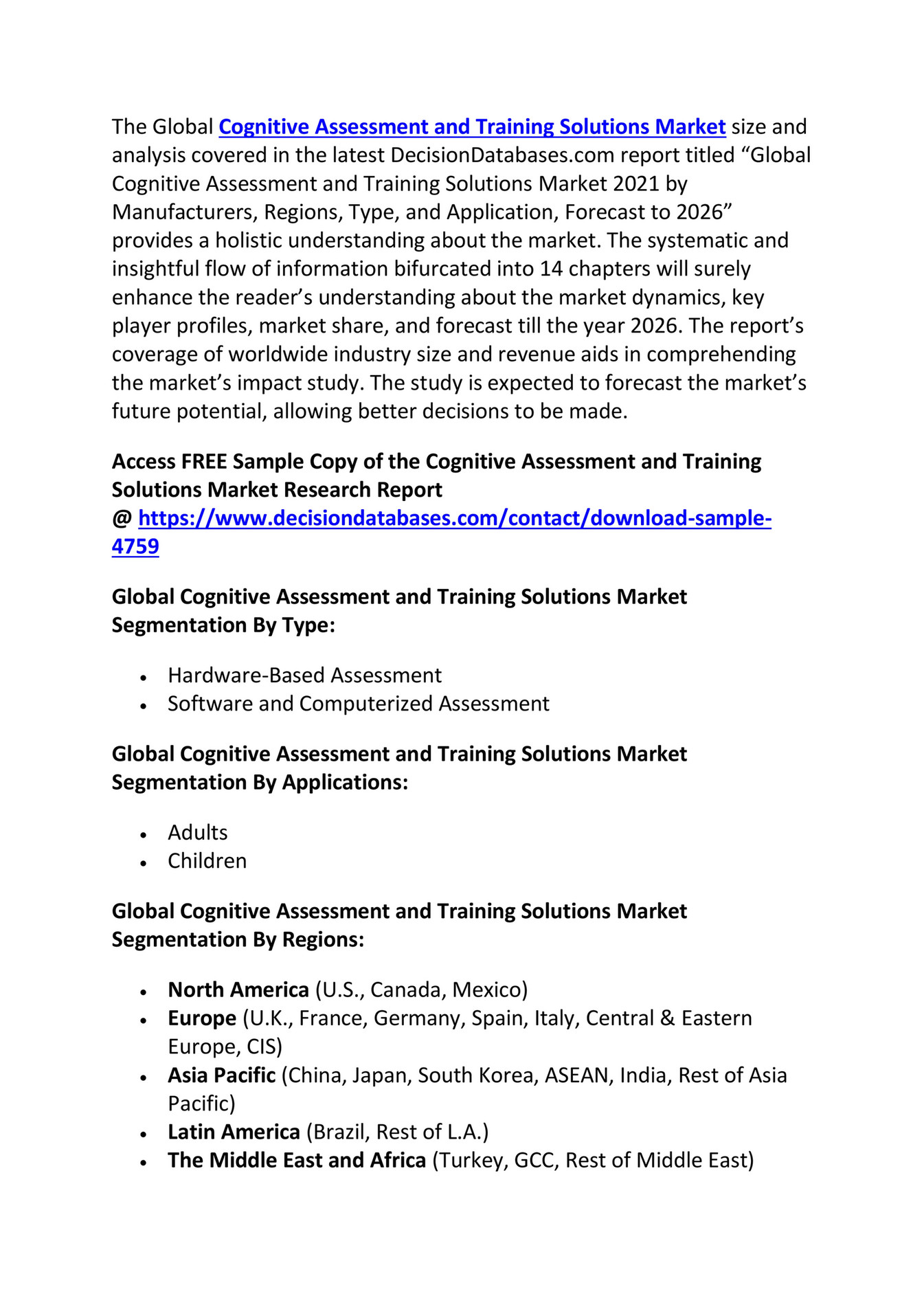 Cognitive Assessment And Training Solutions Market Research Report From ...