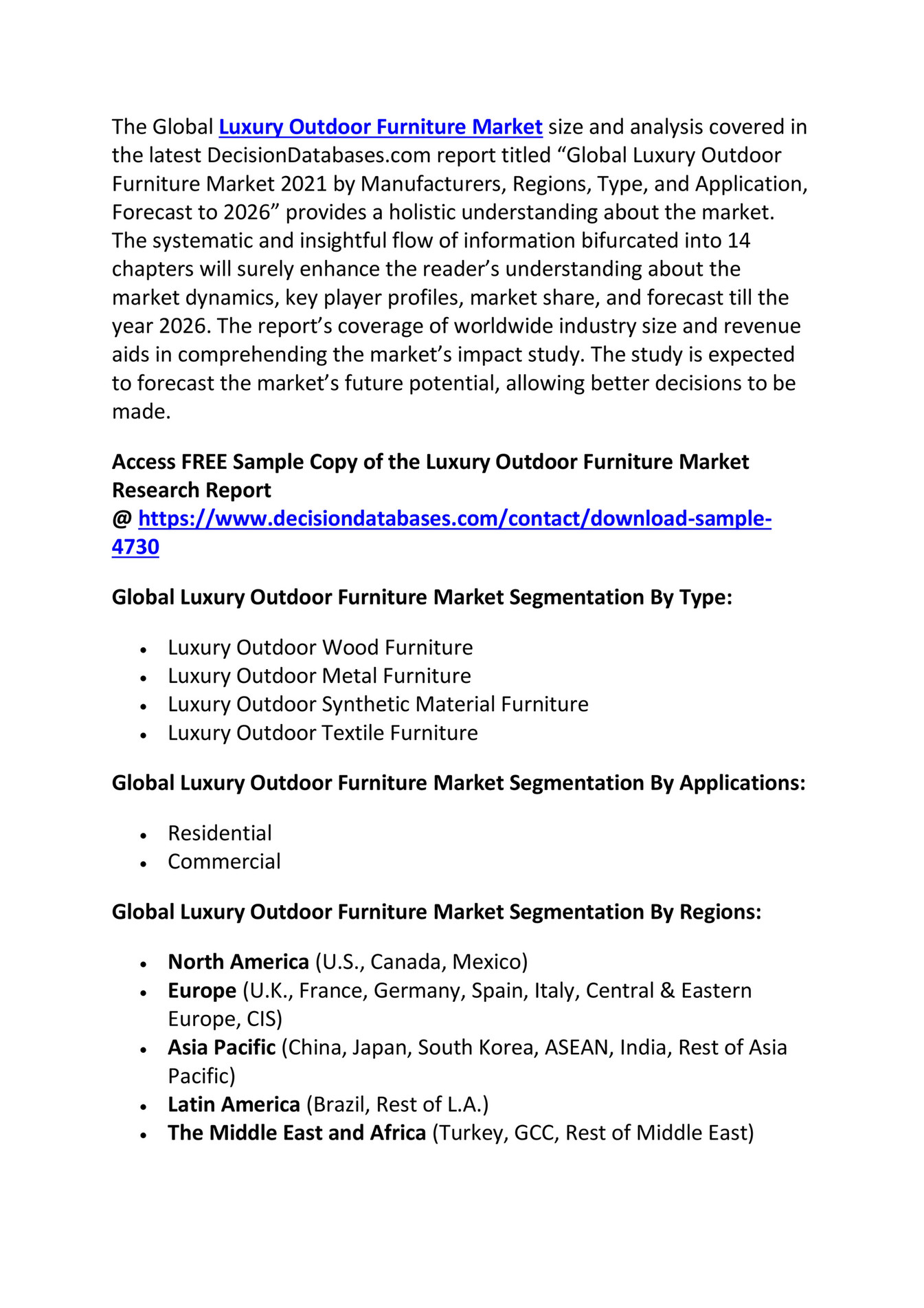 Luxury Outdoor Furniture Market Growth Trends Industry Analysis