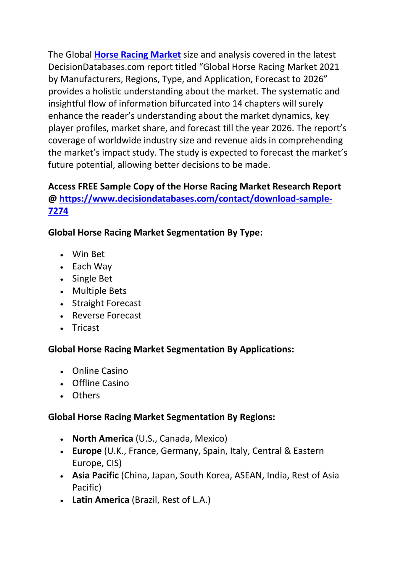 Horse Racing Market Growth Trends Industry Analysis Report, To 2028