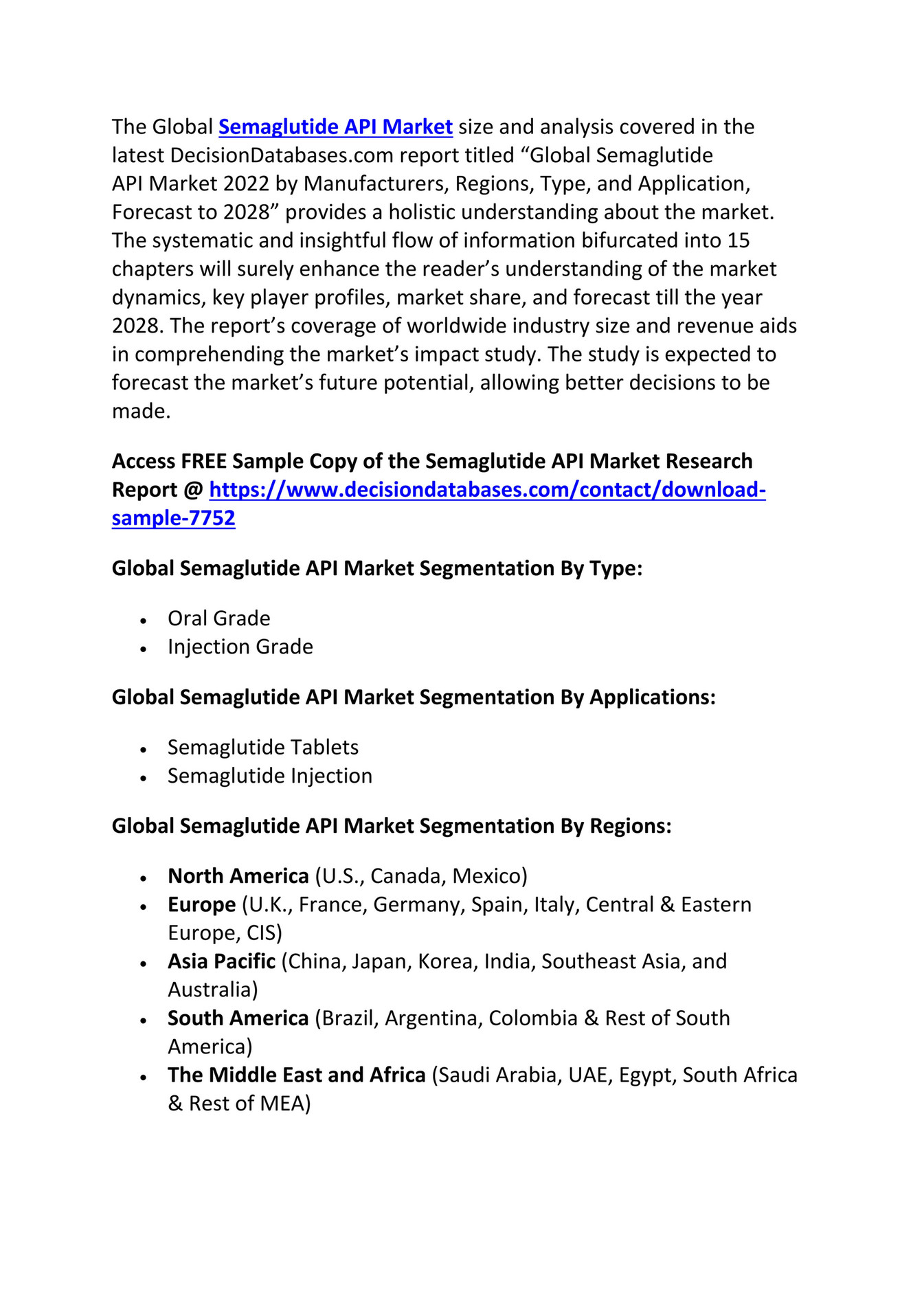 Semaglutide API Market Size & Share | Industry Research Report To, 2028 -  Page 1