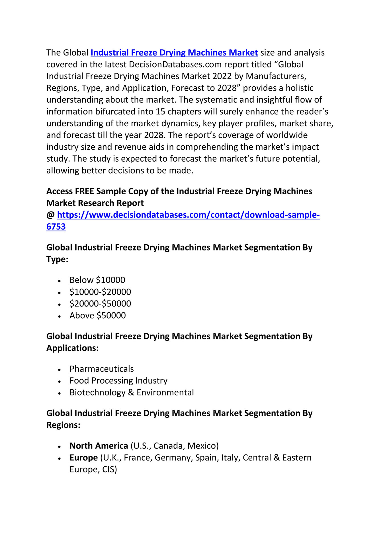 Industrial Freeze Drying Machines Market Growth | Trends | Industry ...