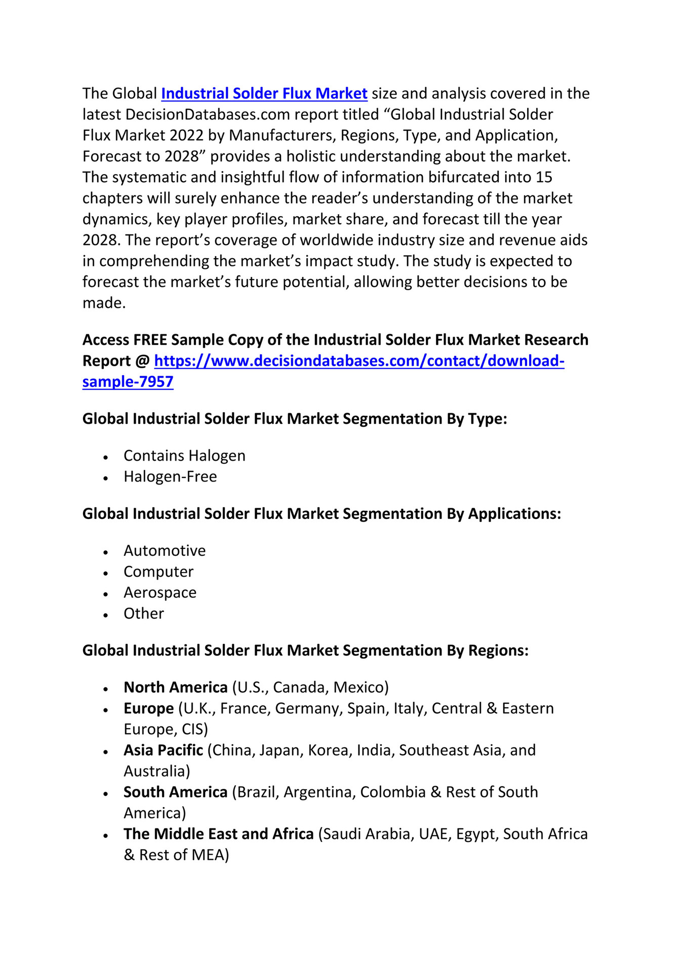 Industrial Solder Flux Market Growth Trends Industry Analysis