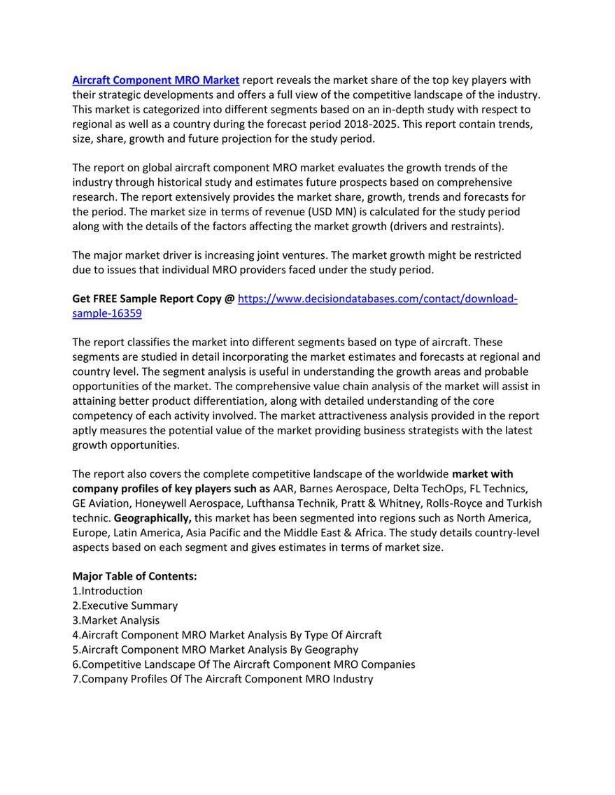 Aircraft Component Mro Market Size Share And Forecast 2018 2025 Aircraft Component Mro Market Size