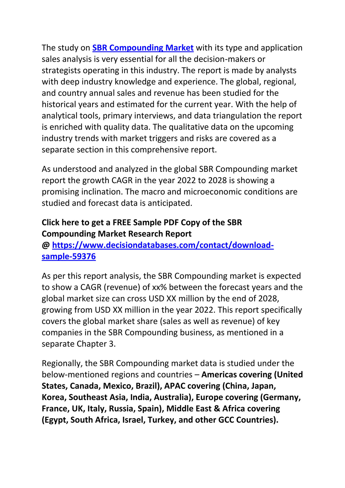 SBR Compounding Market 2022 Industry Forecast Deep Analysis Report