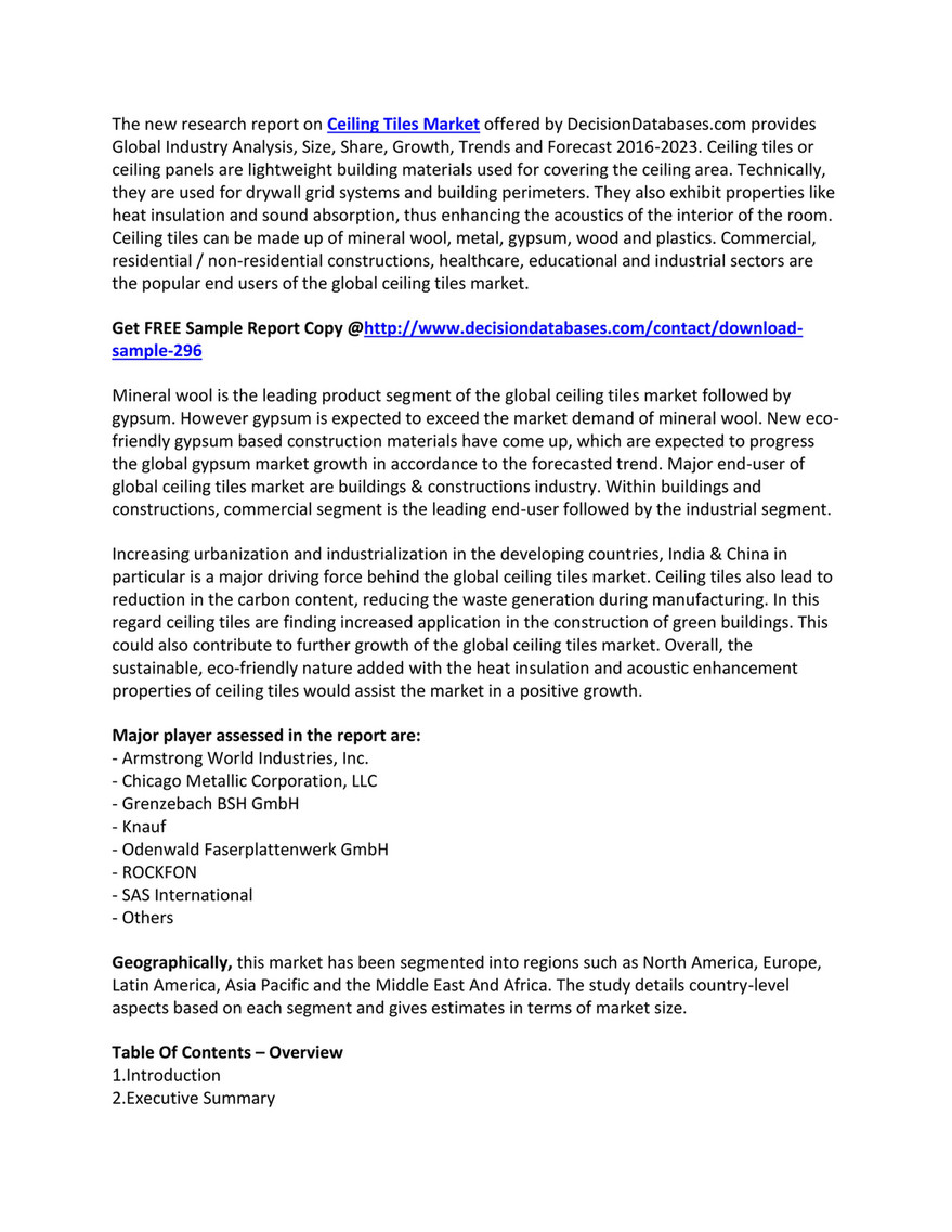 Market Report Ceiling Tiles Market Industry Outlook Analysis