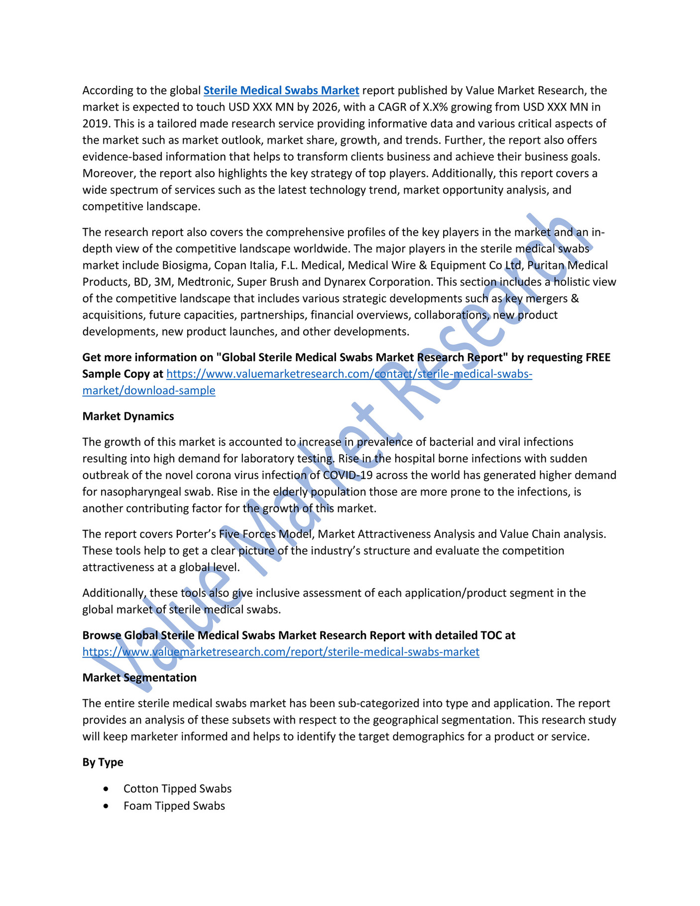 Study Sterile Medical Swabs Market Size, Trends & Global Outlook, 20192026 Page 1 Created
