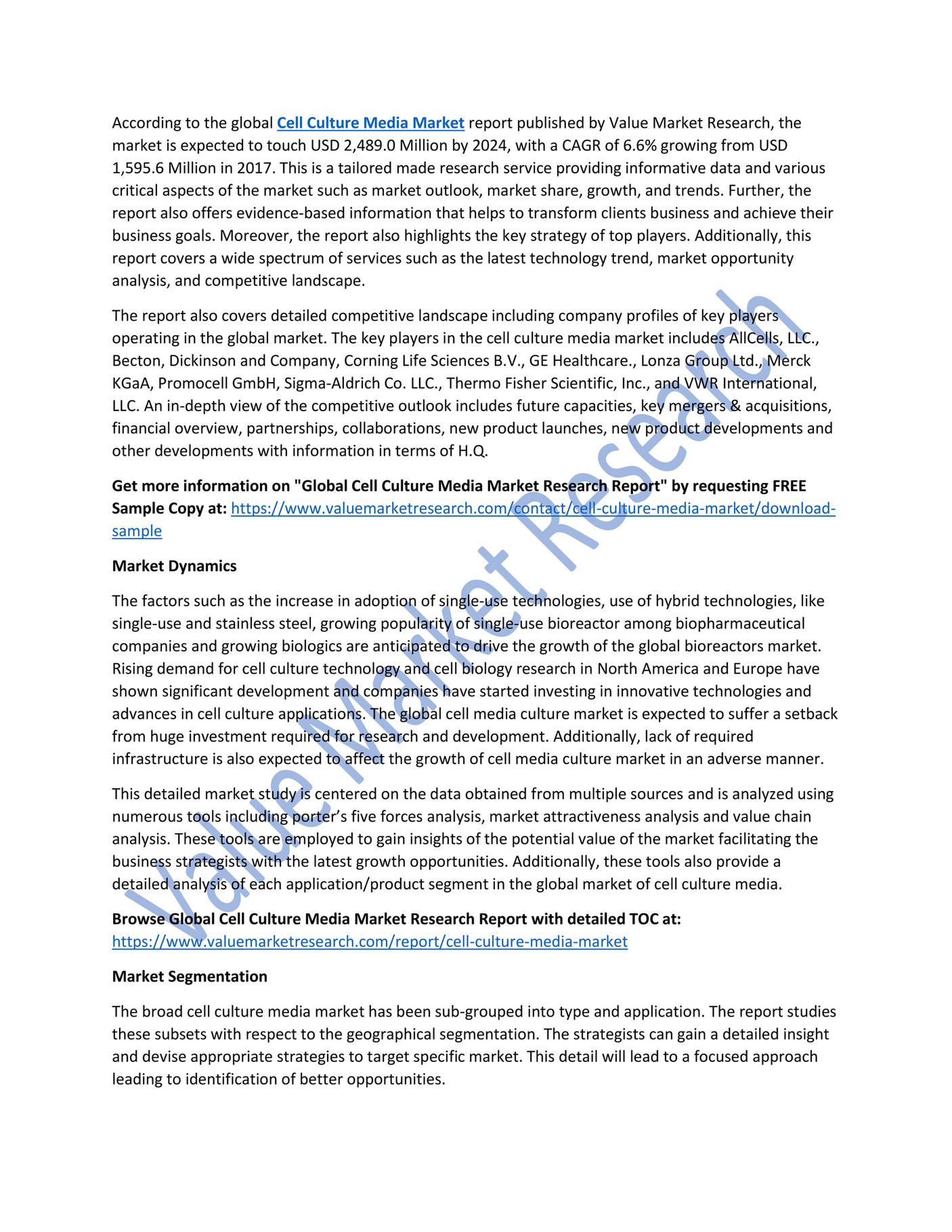 Study Global Cell Culture Media Market Size 20172024 Global Industry