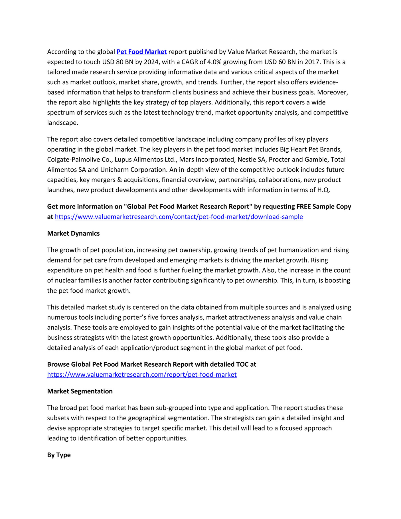 target market for pet food