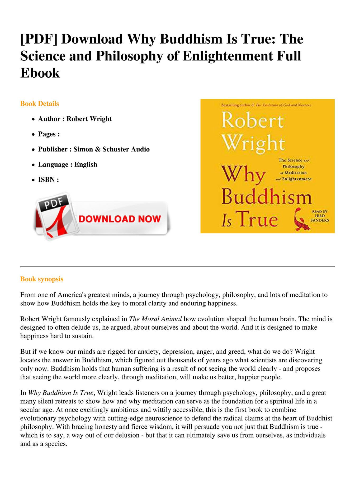 ebook - Why Buddhism Is True The Science and Philosophy of ...