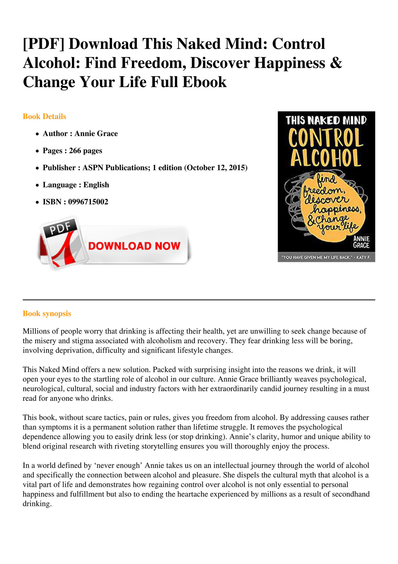 Ebook This Naked Mind Control Alcohol Find Freedom Discover Happiness Change Your Life