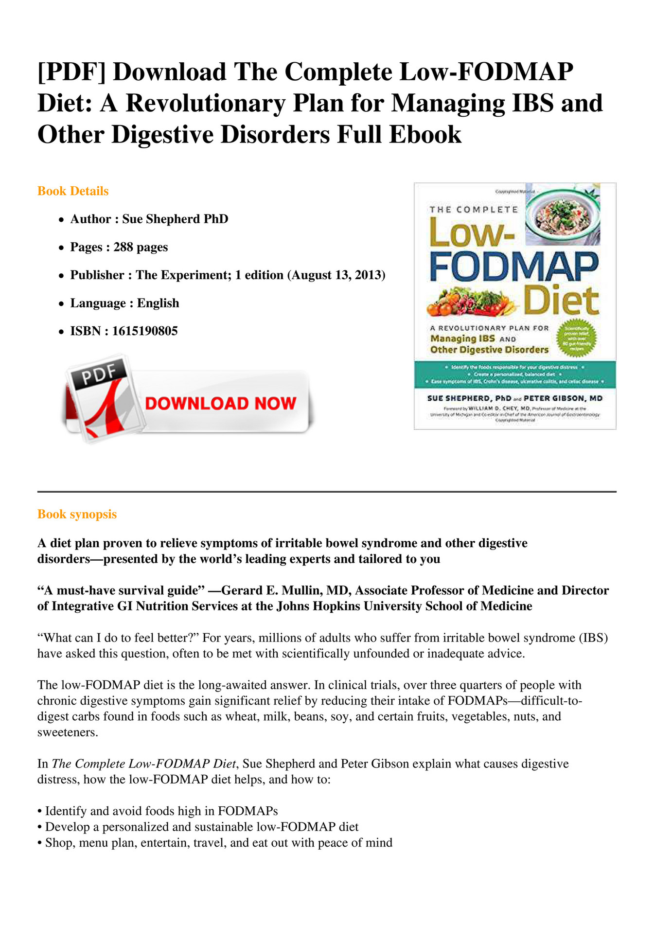 Ebook The Complete Low Fodmap Diet A Revolutionary Plan For Managing Ibs And Other Digestive 0394