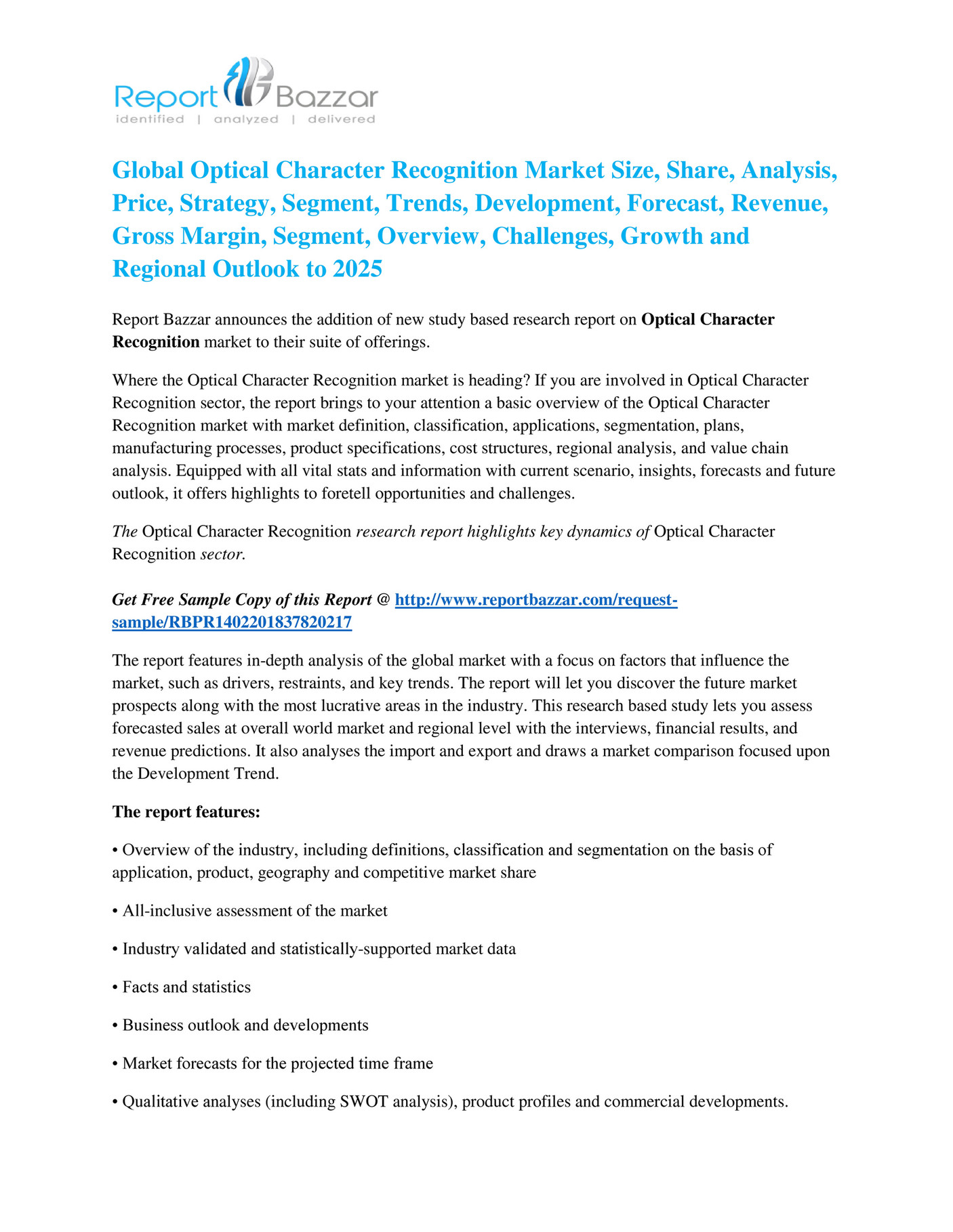 Report Bazzar - Optical Character Recognition Market by Size, Share ...