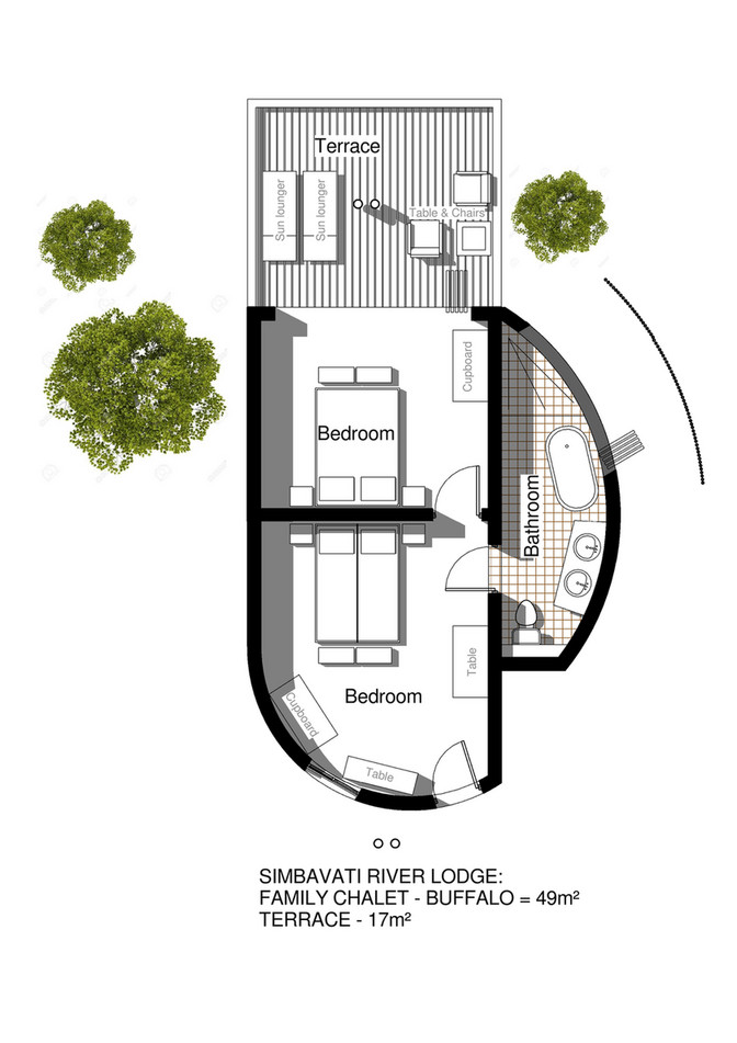 River Lodge Room Layouts Sun Lounger Table Chairs Cupboard Terrace Bathroom Bedroom Rd Oa Pb Cu