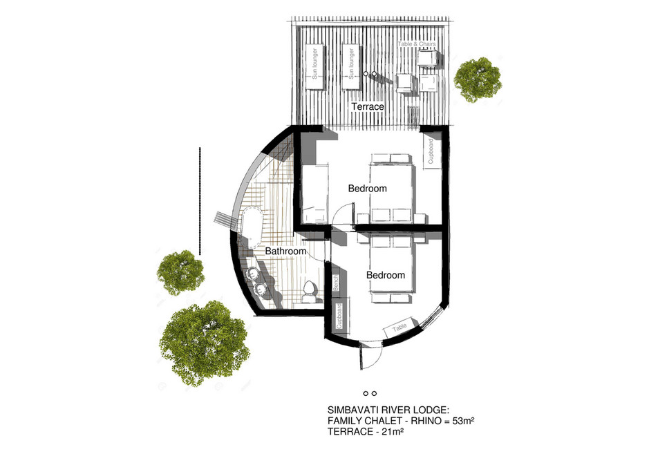 River Lodge Room Layouts Sun Lounger Table Chairs Cupboard Terrace Bedroom Bench Bathroom Le Tab