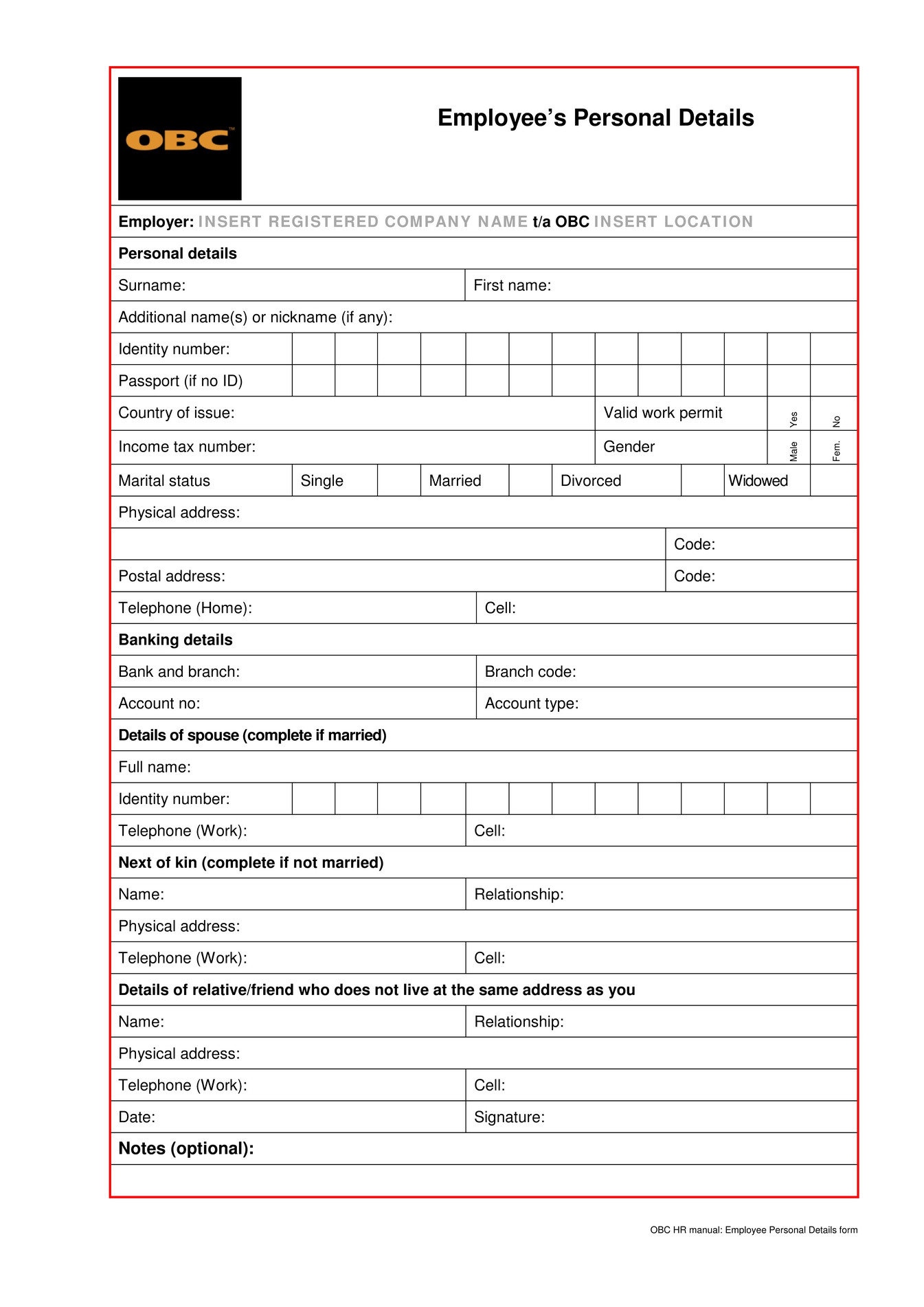 Online PDF - OBC HR Forms - Employee Personal Details - Page 1